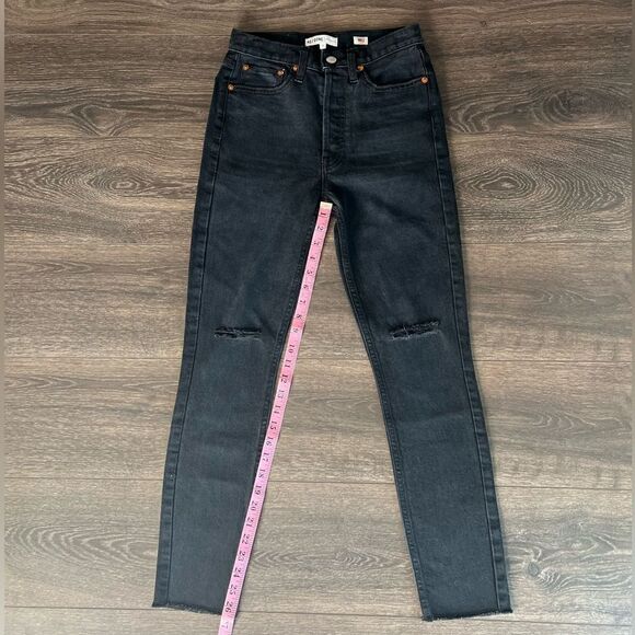 Re/Done 90s High-Rise Ankle Crop in Universe Coal Black, Distressed-Size 26-NWOT - Picture 12 of 13